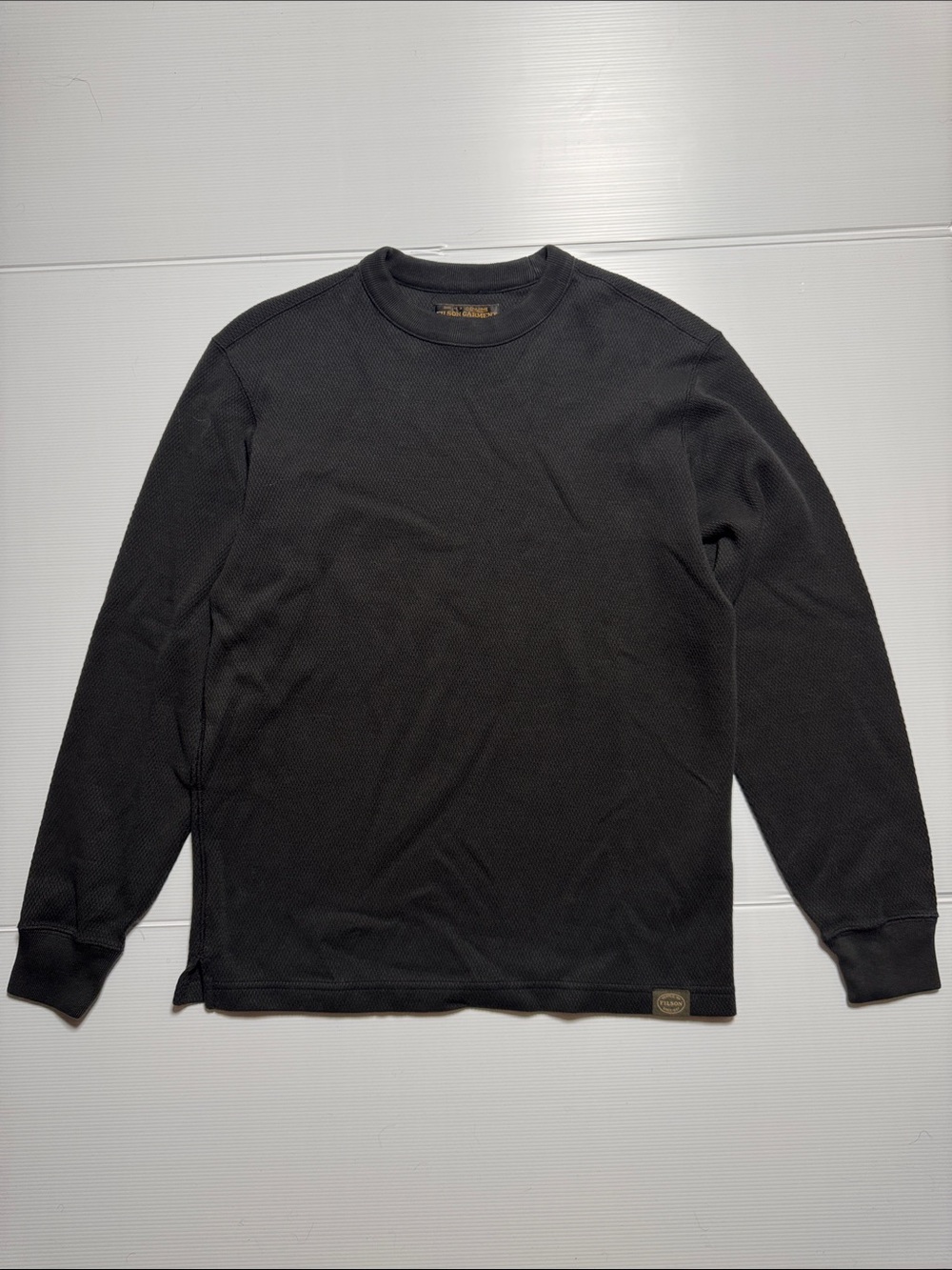 FILSON Waffle Knit Thermal Crewneck Men's Long Sleeve Shirt Black Made in Peru S - Picture 1 of 9